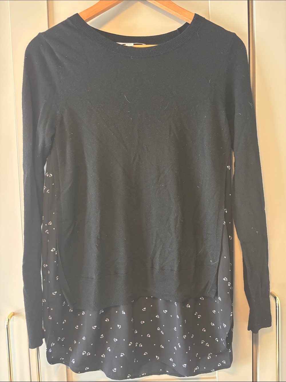LOFT Black Layered Pullover with Printed Hem